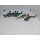 Set 4 Figuras Animal Mar Tiburon Martillo Etc 15cm Juguete