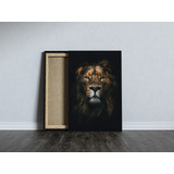 Quadro Em Tecido Rosto Leão Lion Africano Escuro 60x90