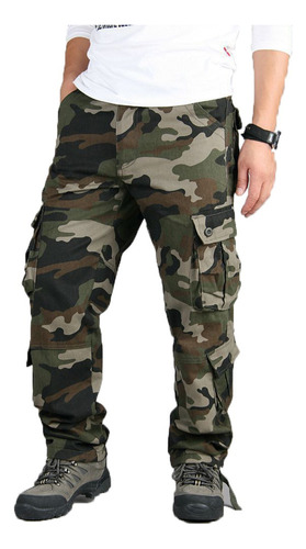 Pantalon Hombre Cargo Táctico Camuflaje Multibolsillos