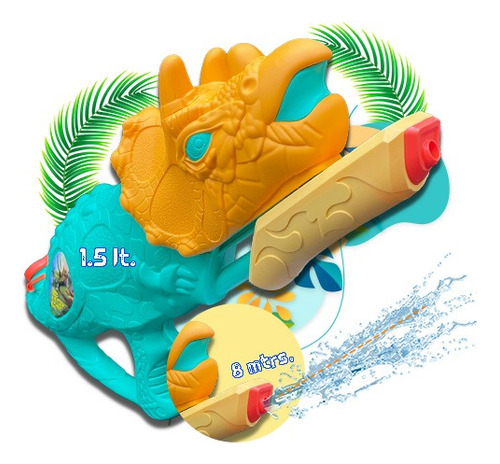 Pistola Agua Dinosaurio Juguete Acuático Nerf 1.5l. Dist 8mt