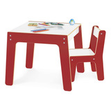 Conjunto Mesa E Cadeira De Madeira Infantil Vermelha