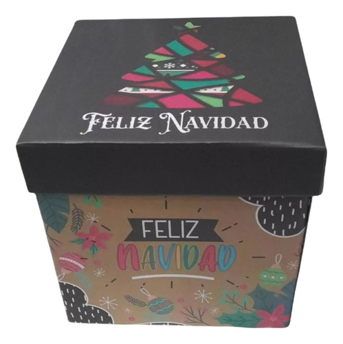 Caja Regalo Feliz Navidad Pino 25x25 Cm