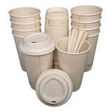 Vasos Compostables P/café C/tapas Y Agitadores, 75 U, 475 Ml