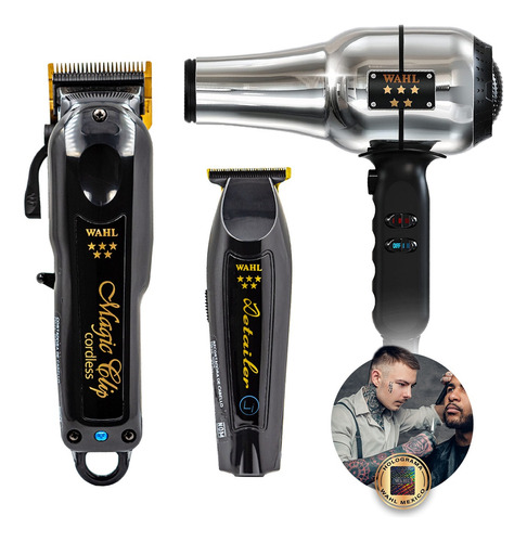 Combo Wahl Barber Magic Clip Y Detailer Li + Secadora Dryer