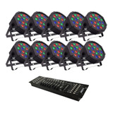 10 Canhão Refletor Rgb 18 Led Par 64 + Mesa Dmx 512 8/16 Ch