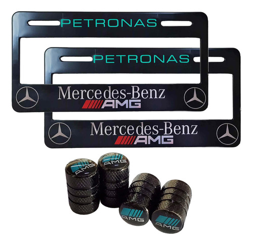 Set 2 Portaplacas Universal Mercedes Benz + 4 Tapones Aire 