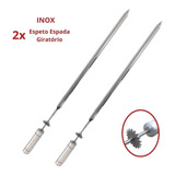 2x Espeto Espada Giratório 50cm De Inox Churrasqueira Grill