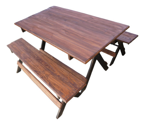 Mesa Plegable 140x80cm Y Bancas De Madera Set Jardin Terraza