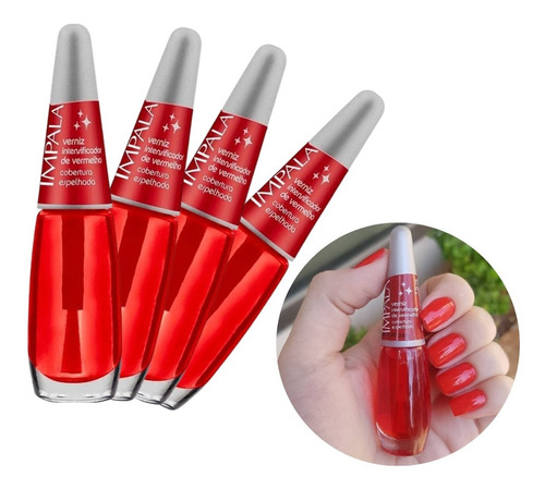 Kit 4 Esmalte Verniz Intensificador De Vermelho Extra Brilho