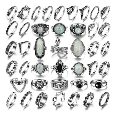 Conjunto 42 Anillos Góticos Opalo Anillos De Plata @!@## | Meses sin interés