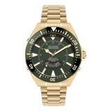 Relogio Masculino Dourado Technos Skydiver Verde Grande 150m