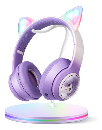 Audifonos Bluetooth Inalambricos Diadema De Gato 3d Con Rgb