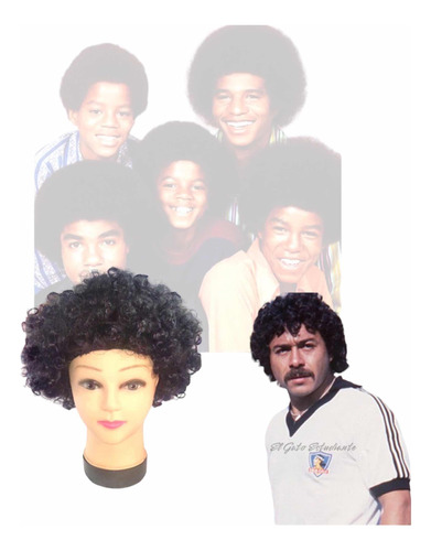 Peluca Crespa Negra Cosplay Disfraz Jackson 5 Carlos Caszely