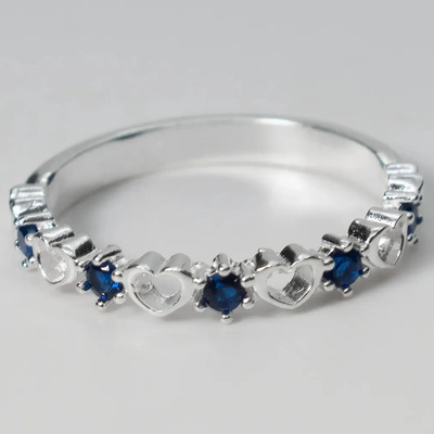 Anillo Dama Corazones Plata 925 Color Azules Talla 9.5