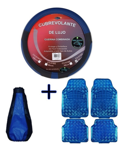 Kit Cubrevolante Auto + Cubre Alfombra + Fuelle Azul 