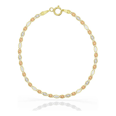 Pulsera Valentino Tricolor Planchada 14k Oro Italy 3mm 18cm Color Dorado Diámetro 6 Cm Largo 18 Cm