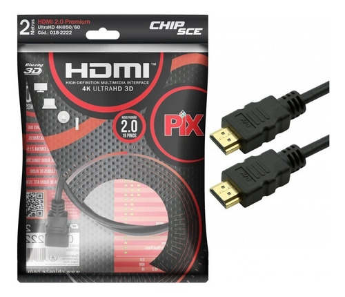 Cabo Hdmi 2m 2.0 19 Pinos Ethernet 2 Metros 4k Ultra Hd 3d