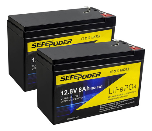 12v 8ah Lifepo4 Lithium Deep Cycle Battery 2 Pack, 2000...