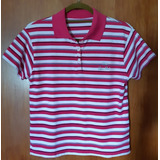 Camiseta Polo Tng - Listrado Rosa Branco - Feminino - Tam G