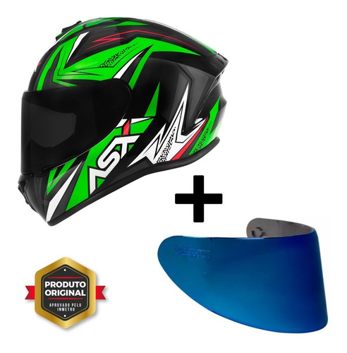 Capacete Axxis/asx Draken Vector Verde + Viseira Colorida