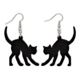 Pendientes De Gato Negro Dangle | Madera De Moda Ecolgica He