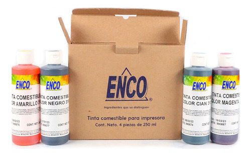 Kit 4 Tintas Comestibles Para Impresora Enco 250 Ml