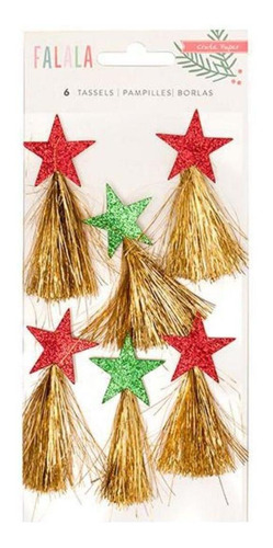 6 Borlas Foil Dorado Estrellas Verde Rojo Glitter Adhesivas