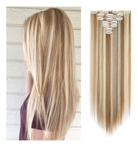 Extensiones Cabello Clip Cortinas Rectas Largas 7 Piezas