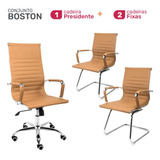 Conjunto 1 Cadeira Presidente E 2 Cadeiras Base Fixa Boston