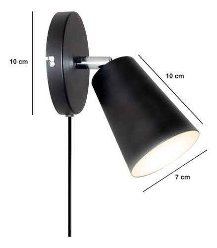 Lampara Velador Aplique Pared Dormitorio Moderno Luz Led E27 Color Negro