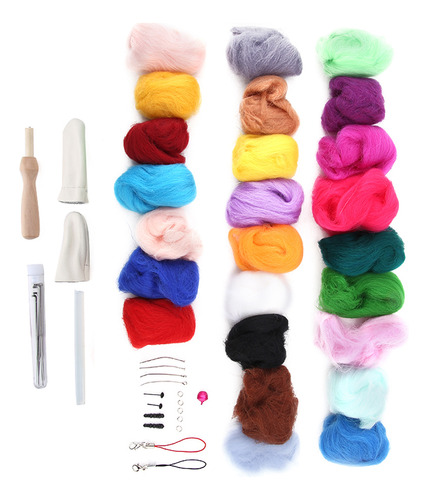 Kit De Lana De Fieltro Con Aguja De Roving De 25 Colores Par