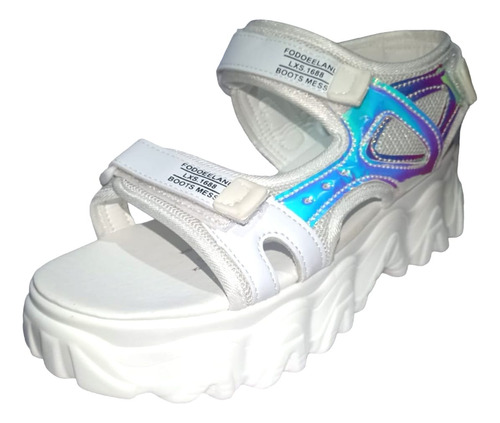 Sandalias / Chalas Holograficas Plataforma Y Brillo Mujer