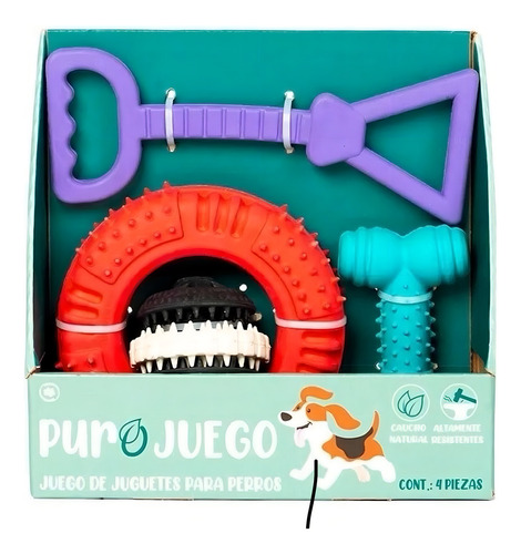 Juguetes Para Perro Caucho Natural Kit 4pz Mascotas Perros