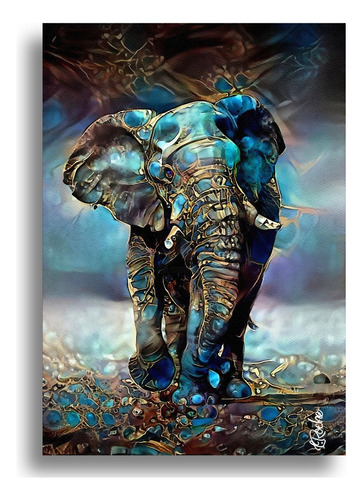 Cuadro Decorativo Moderno   Elefante  Azul