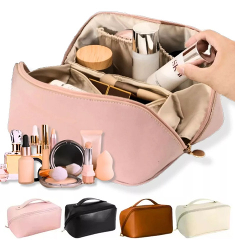 Necessaire Feminina Grande Maquiagem Cosméticos Viagem Wbcom Cor Rosa Desenho Do Tecido Liso