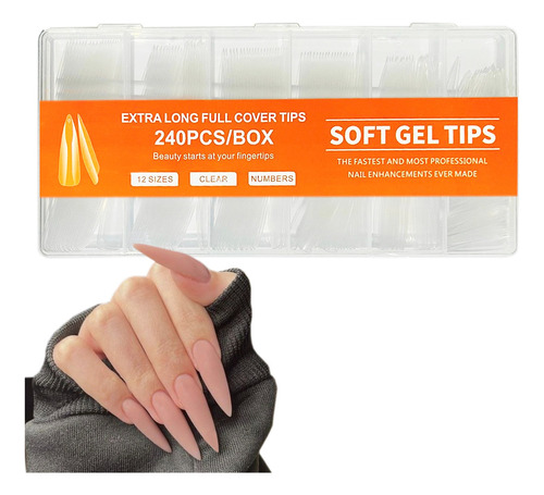 Caja De Tips Uñas Postizas Diferentes Tamaños Color Cristal Extra Long Full Cover