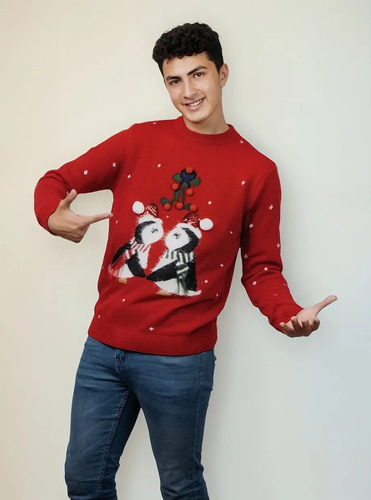 Suéter Navideño Para Hombre Pingüinos Navidad Uggly Sweater