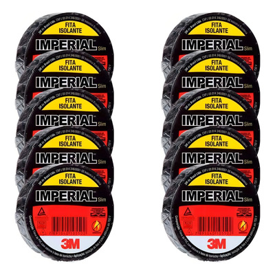 Fita Isolante 3m Imperial 10m X 18mm Preta Kit C/ 10 Rolos