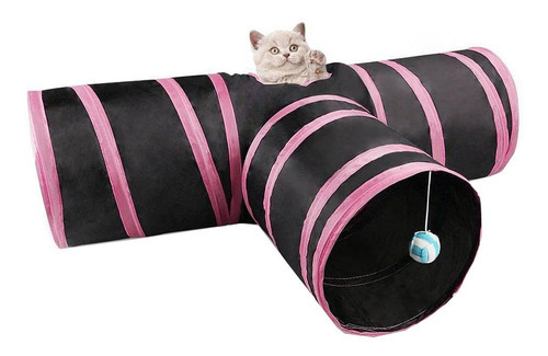 Túnel Pet Gato Cachorro Formato T Dobrável Nylon 3 Saídas Cor T - Preto E Rosa