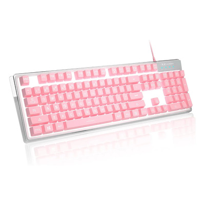 Teclado Mecânico Rosa 104 Teclas Retroiluminadas | Parcelamento sem juros
