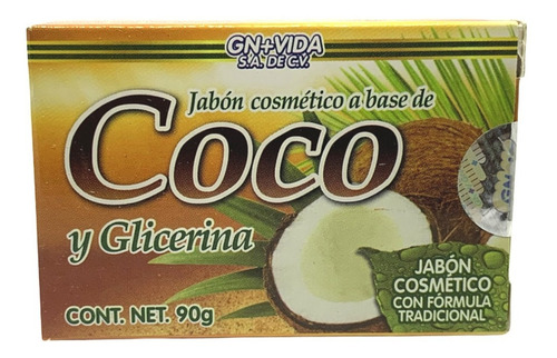 Jabón Cosmetico A Base De Coco Y Glicerina 90 G Gn+v