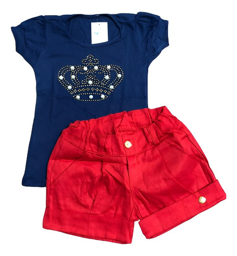 Conjunto Verão Blusinha De Pedraria E Shorts Menina Infantil