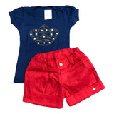 Conjunto Verão Blusinha De Pedraria E Shorts Menina Infantil