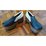 Zapatos Zuecos Guillerminas Madera Y Simil Cuero Plataforma