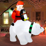 Oso Polar Inflable De Navidad De 6 Pies Con Pingüino, Papá N