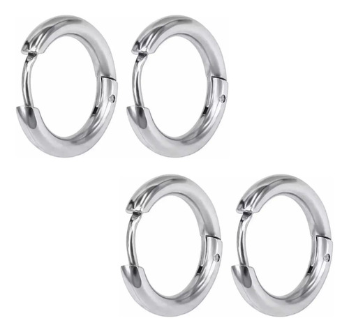 Kit 2 Pares Brincos Masculino Argola 10mm Prateado Aço Inox 