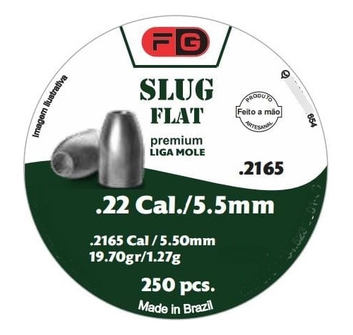 Chumbinho Fg Slug Flat Liga Mole 5,5mm Várias Medidas #250un