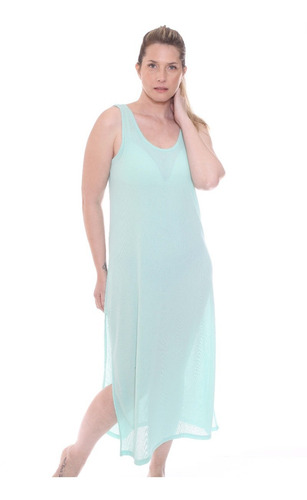 Vestido Largo De Verano Mujer Sin Mangas Con Tajo Art 3601