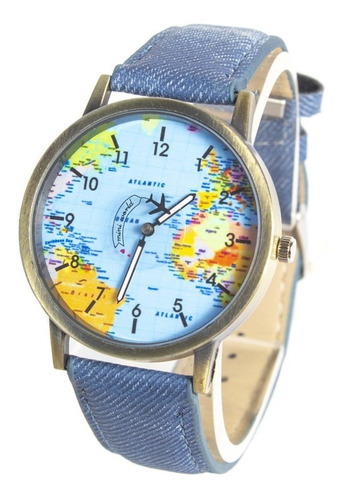 Reloj Pulsera Mapamundi Avion Variedad De Colores Oferta !!!