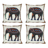 Funda De Almohada De Lino Y Elefante Tejida A La India, 4 Un